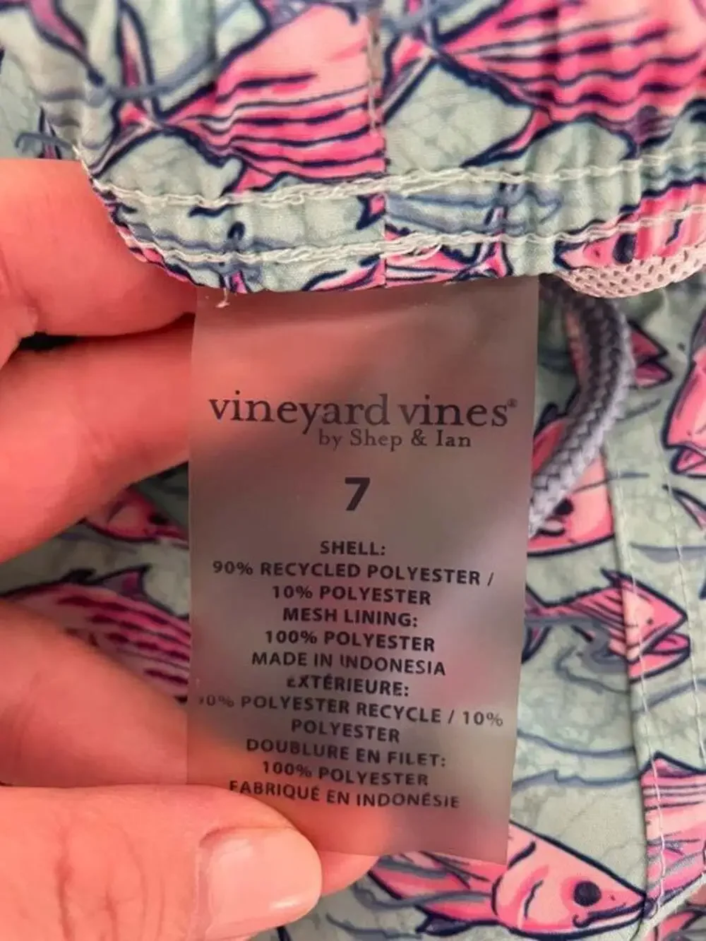 Vineyard Vines Boys Size 7 Chappy Swim Trunks - Pink Tuna Fish Print